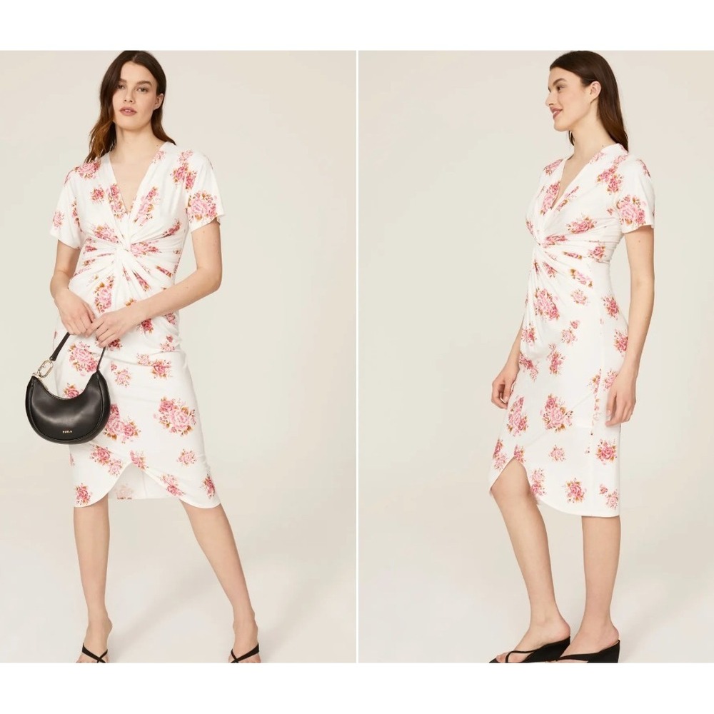 Les Reveries‎ Twist-Front Drape Floral Dress